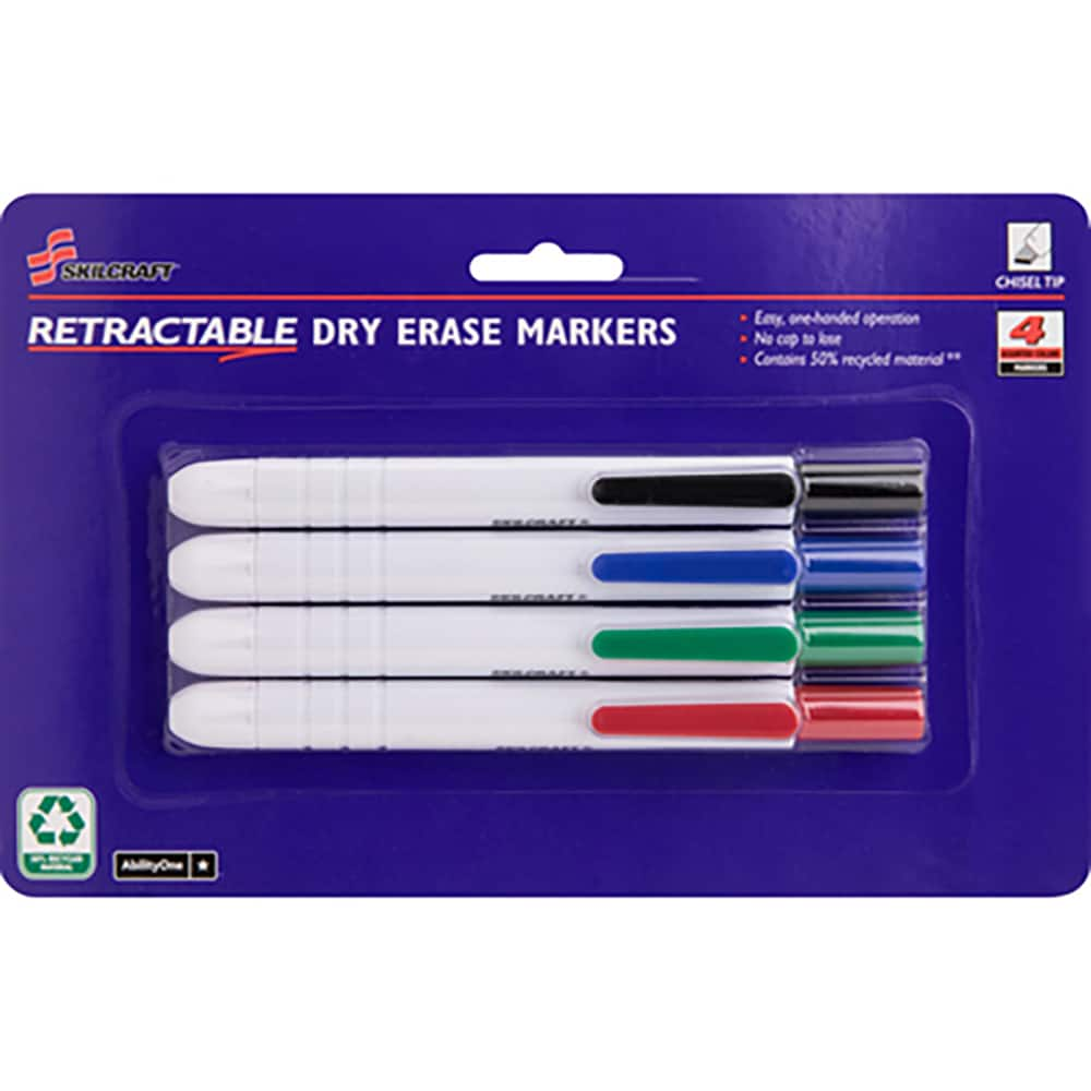 Ability One - Dry Erase Markers & Accessories; Display/Marking Boards Accessory Type: Dry Erase Markers ; For Use With: Dry Erase Boards ; Detailed Product Description: Retractable Chisel Tip Dry Erase Marker ; Color: Black; Blue; Green; Red - Exact Industrial Supply