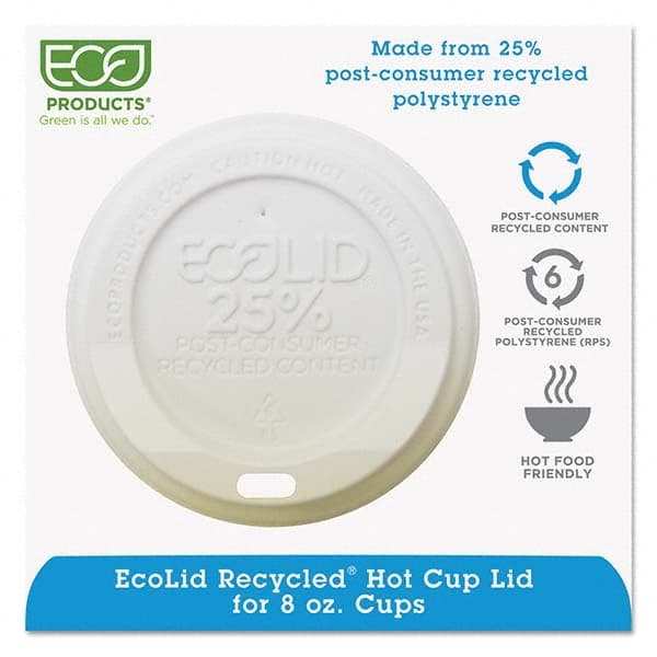 ECO PRODUCTS - EcoLid 25% Recy Content Hot Cup Lid, White, Fits 8 oz Hot Cups, 100/PK, 10 PK/CT - Industrial Tool & Supply