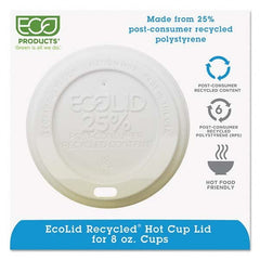 ECO PRODUCTS - EcoLid 25% Recy Content Hot Cup Lid, White, Fits 8 oz Hot Cups, 100/PK, 10 PK/CT - Industrial Tool & Supply