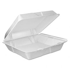 DART - Foam Vented Hinged Lid Containers, 9w x 9 2/5d x 3h, White, 100/PK, 2 PK/CT - Industrial Tool & Supply