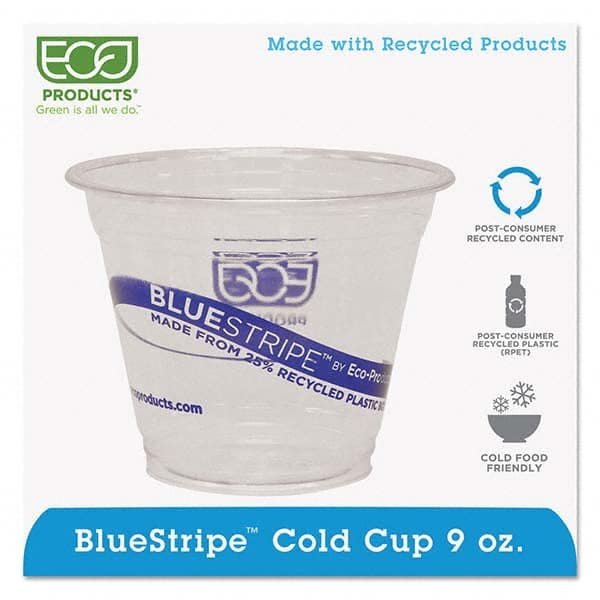 ECO PRODUCTS - BlueStripe 25% Recycled Content Cold Cups, 9 oz, Clear/Blue, 50/Pk, 20 Pk/Ct - Industrial Tool & Supply