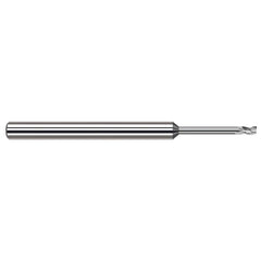 Square End Mill: 1/32'' Dia, 0.045'' LOC, 1/8'' Shank Dia, 2-1/2'' OAL, 3 Flutes, Solid Carbide Single End, Uncoated, 30 ° Helix, RH Cut, RH Flute