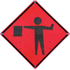 VizCon - "Flagger Ahead," 36" Wide x 36" High Vinyl Construction Roadway Sign - Industrial Tool & Supply