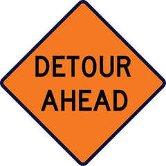 VizCon - "Detour Ahead," 36" Wide x 36" High Vinyl Construction Roadway Sign - Industrial Tool & Supply
