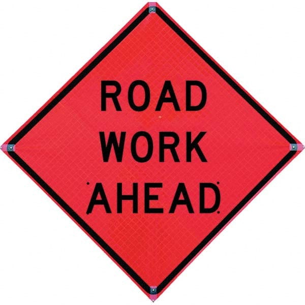 VizCon - "Flagger Ahead," 48" Wide x 48" High Vinyl Construction Roadway Sign - Industrial Tool & Supply