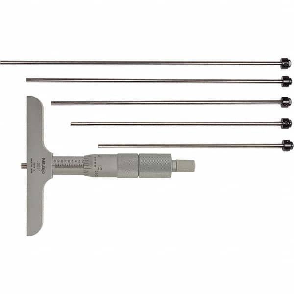 Mitutoyo - Mechanical Depth Micrometers Minimum Measurement (Decimal Inch): 0 Maximum Measurement (Decimal Inch): 6 - Industrial Tool & Supply