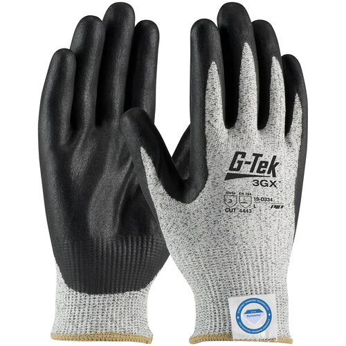 19-D334/S Coated Gloves - G-Tek 3GX Dyneema Diamond - S&P 13G Shell - Black Nitrile Foam Grip - A3 - Exact Industrial Supply
