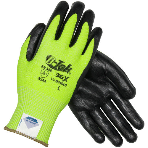 19-D340LG/XXL Coated Gloves - G-Tek 3GX Dyneema Diamond - Hi-Vis Yellow 13G - Black Nitrile Foam - A4 - Exact Industrial Supply