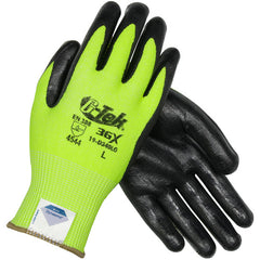 19-D340LG/XL Coated Gloves - G-Tek 3GX Dyneema Diamond - Hi-Vis Yellow 13G - Black Nitrile Foam - A4 - Exact Industrial Supply