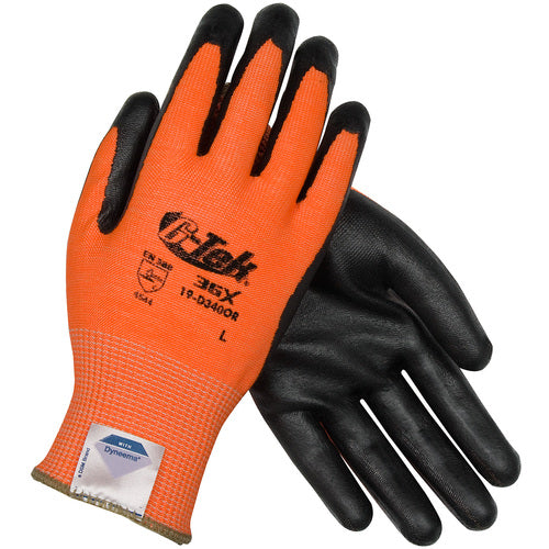 19-D340OR/XXL Coated Gloves - G-Tek 3GX Dyneema Diamond - Hi-Vis Orange 13G - Black Nitrile Foam - A4 - Exact Industrial Supply