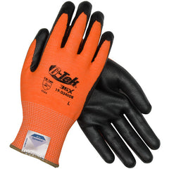 19-D340OR/XS Coated Gloves - G-Tek 3GX Dyneema Diamond - Hi-Vis Orange 13G - Black Nitrile Foam - A4 - Exact Industrial Supply