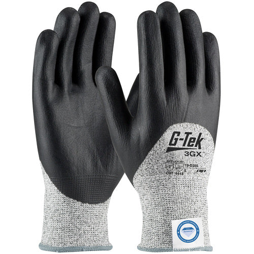 19-D355/S Coated Gloves - G-Tek 3GX Dyneema Diamond - S&P 13G Shell - Blk Nitrile Foam 3/4 Dip - A3 - Exact Industrial Supply