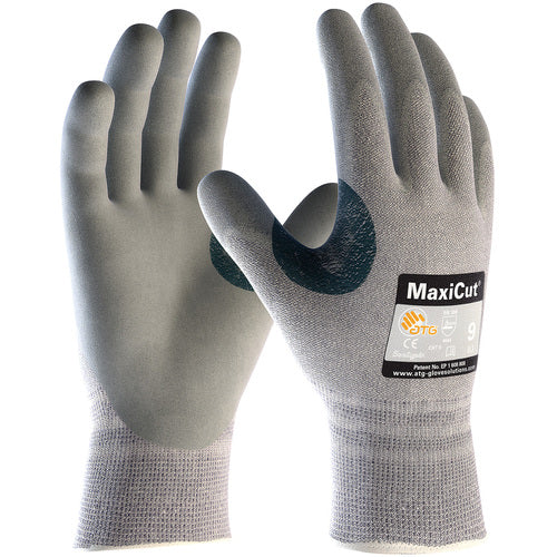 19-D470/XL Cut Resistant Glove - MaxiCut Gray Dyneema/Eng Yrn Shell - Gray Nitrile MicroFoam Grip - A4 - Exact Industrial Supply