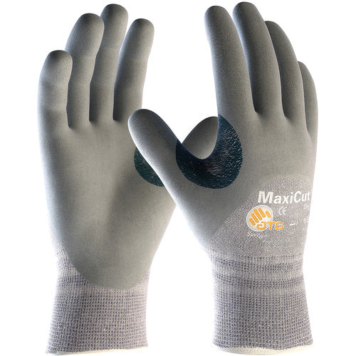 19-D475/XL Cut Resistant Glove - MaxiCut Gray Dyneema/Eng Yrn Shell - Gray 3/4 Nitrile MicroFoam Grip - A4 - Exact Industrial Supply