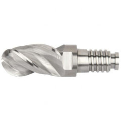 Ball End Mill Heads; Mill Diameter (mm): 20.00; Mill Diameter (Decimal Inch): 0.7874; Number of Flutes: 3; Length of Cut (mm): 30.00; Connection Type: Duo-Lock 20; Overall Length (mm): 68.90; Material: Solid Carbide; Finish/Coating: Uncoated; Cutting Dire