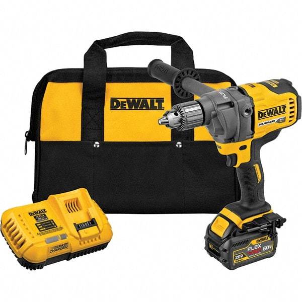 DeWALT - 60 Volt 1/2" Chuck Mid-Handle Cordless Drill - 600 RPM, Keyed Chuck, Reversible, 1 Lithium-Ion Battery Included - Industrial Tool & Supply