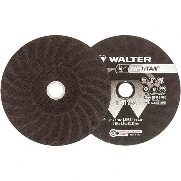 WALTER Surface Technologies - 7" Aluminum Oxide Cutoff Wheel - 1/16" Thick, 7/8" Arbor, 8,600 Max RPM, Use with Die Grinders - Industrial Tool & Supply