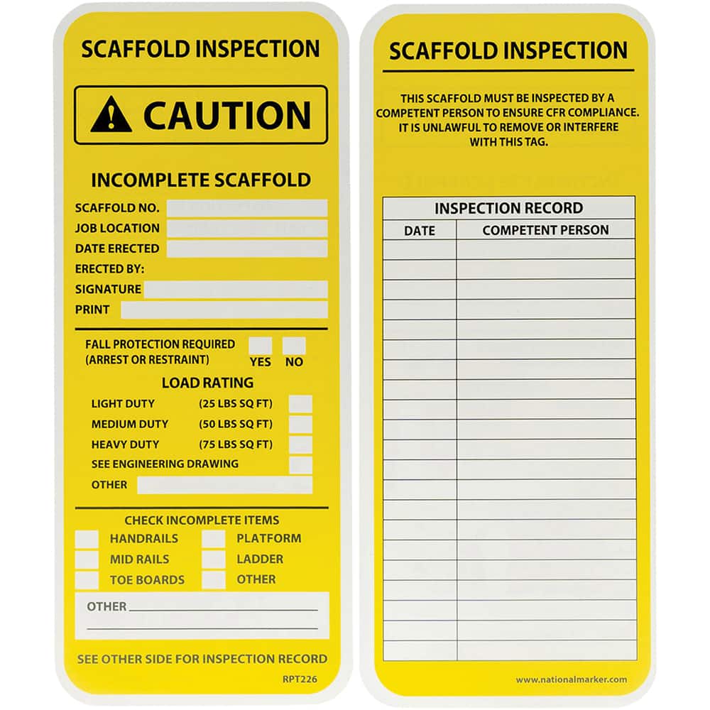NMC - Safety & Facility Tags Message Type: Accident Prevention Tag Header: SCAFFOLD INSPECTION - Industrial Tool & Supply