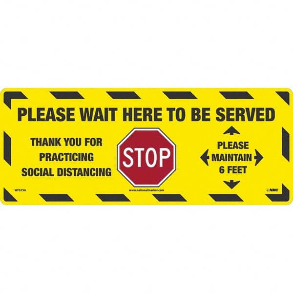 NMC - "STOP! - Please Wait Here to Be Served" Adhesive-Backed Floor Sign - Industrial Tool & Supply