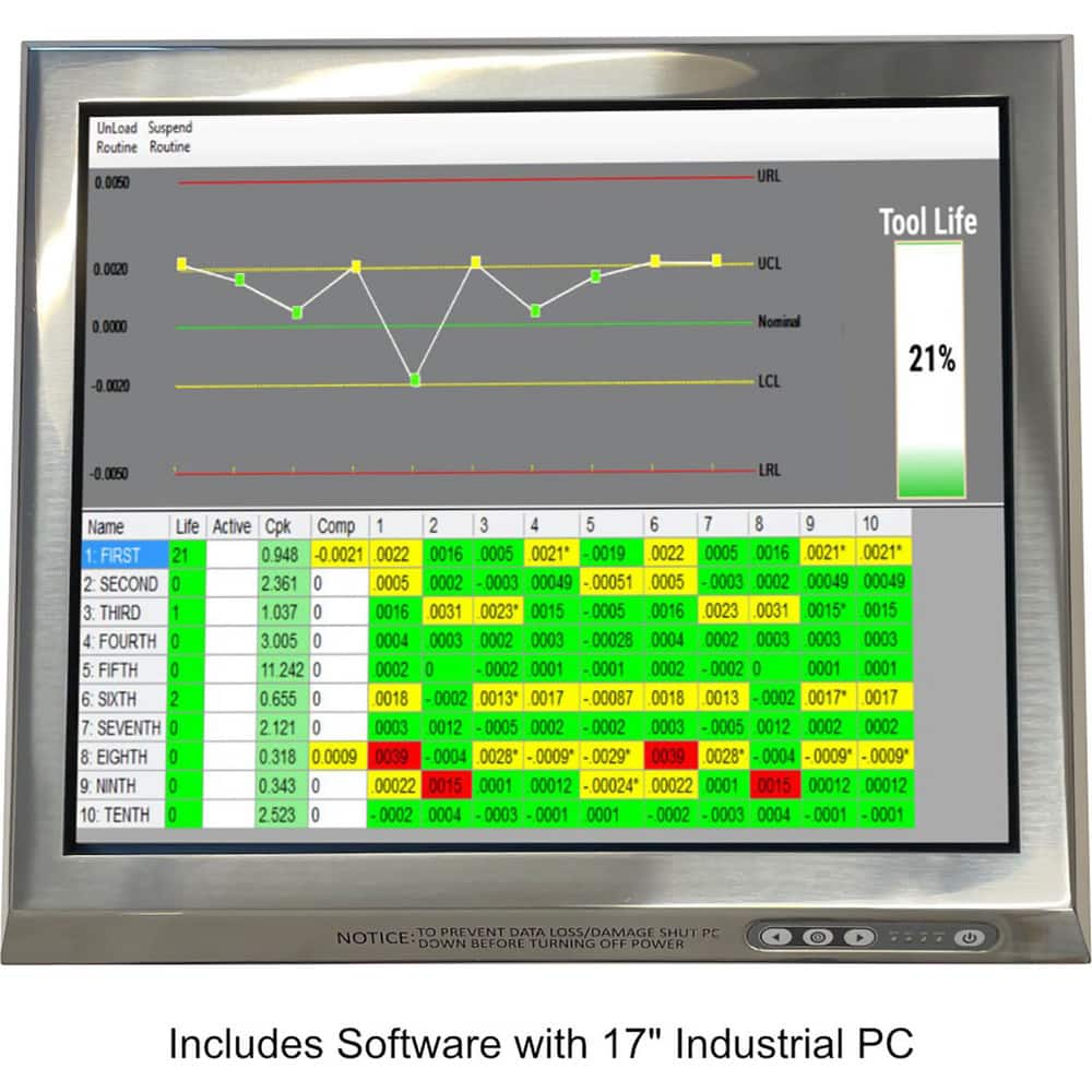 CNC Software & Interface Equipment; Type: Automated Tool Wear Compensation Software; For Use With: CNC Machines & Controls; Software Type: Data Acquisition & Analysis; Format: Ethernet TCP/IP; Includes: AutoComp Software; Mounting Bracket; Industrial 17″