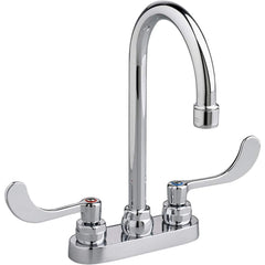 Lavatory Faucets; Inlet Location: Back; Spout Type: Swivel Gooseneck; Rigid; Inlet Pipe Size: 0.5 in; Inlet Gender: Male; Maximum Flow Rate: 0.3; Mounting Centers: 4; Material: Cast Brass; Finish/Coating: Polished Chrome; Spout Height: 4 in; Minimum Order