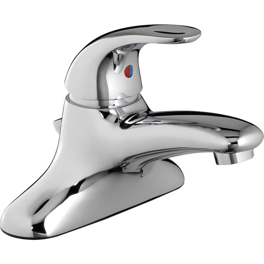 Lavatory Faucets; Inlet Location: Back; Spout Type: Low Arc; Inlet Pipe Size: 0.5 in; Inlet Gender: Male; Maximum Flow Rate: 1.5; Mounting Centers: 4; Material: Cast Brass; Finish/Coating: Polished Chrome; Spout Height: 4 in; Minimum Order Quantity: Cast
