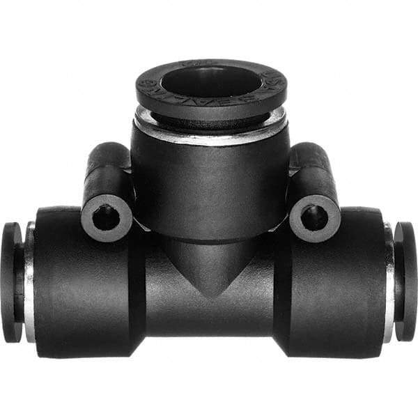 Value Collection - 10 x 8mm OD, Nylon Push-to-Connect Tee Reducer - 150 Max psi, Black - Industrial Tool & Supply