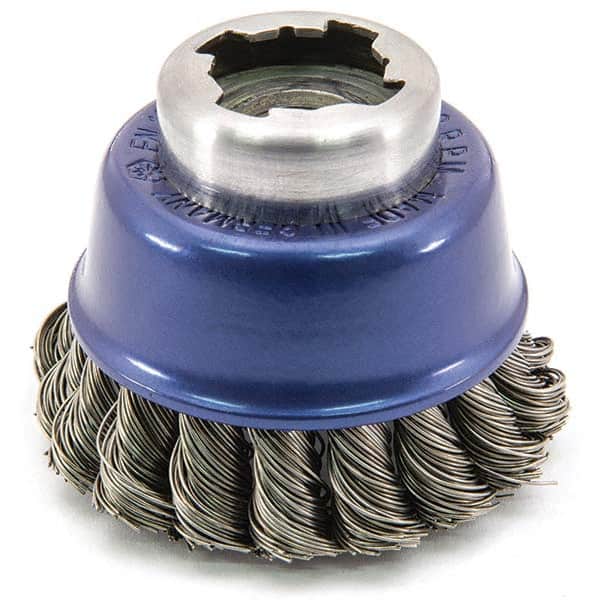 Osborn - 2-1/2" Diam 5/8-11 Threaded Arbor Stainless Steel Fill Cup Brush - Industrial Tool & Supply