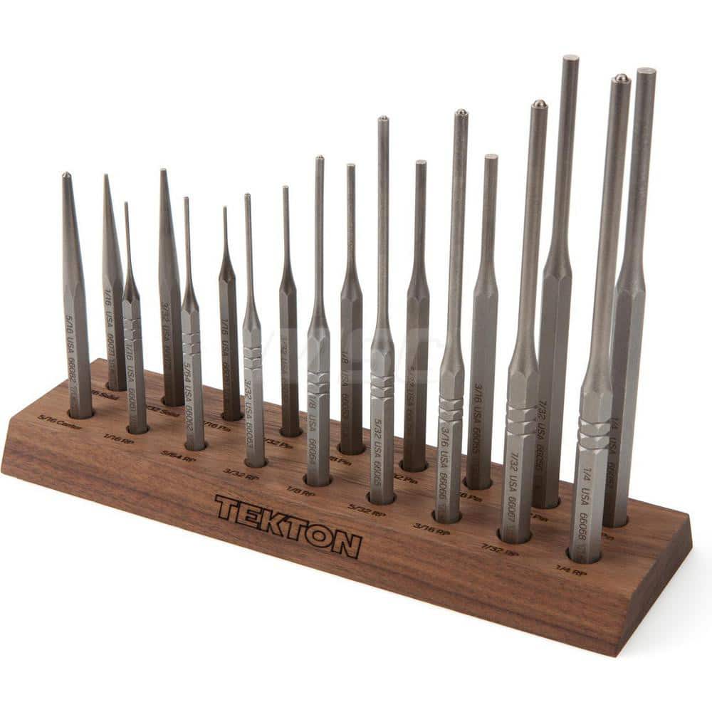 Center Pin Roll Pin & Solid Punch Set: 18 Pc High Carbon Steel, Comes in Wood Block