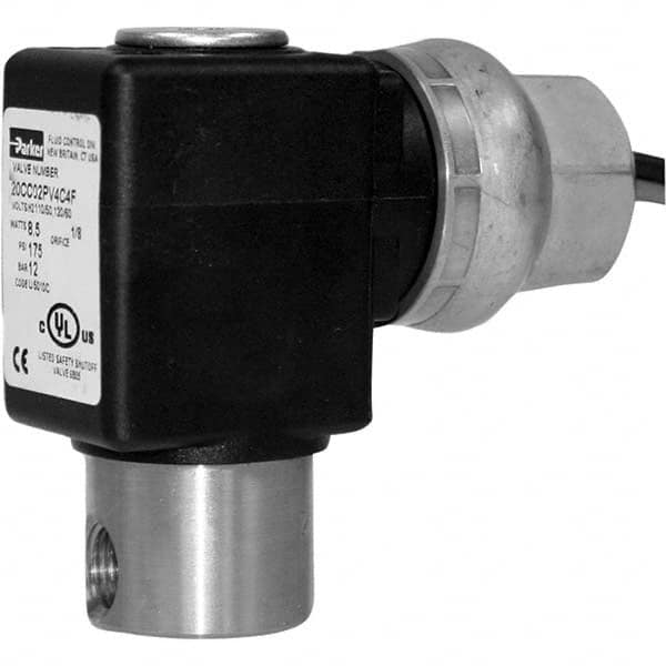 Parker - 24 VDC 1/8" NPT Port Stainless Steel Two-Way Direct Acting Solenoid Valve - Industrial Tool & Supply