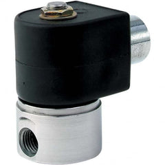Parker - 120/60 - 110/50 VAC 1/4" NPT Port Brass Two-Way Direct Acting Solenoid Valve - Industrial Tool & Supply