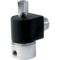 Parker - 120/60 - 110/50 VAC 1/4" NPT Port Stainless Steel Two-Way Direct Acting Solenoid Valve - Industrial Tool & Supply