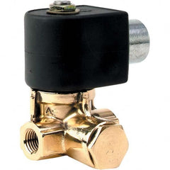 Parker - 120/60 - 110/50 VAC 1/4" NPT Port Brass Two-Way Internally Piloted Diaphragm Solenoid Valve - Industrial Tool & Supply