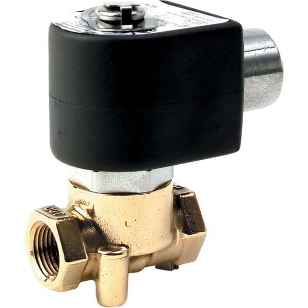 Parker - 24 VDC 3/8" NPT Port Brass Two-Way Direct Acting Solenoid Valve - Industrial Tool & Supply