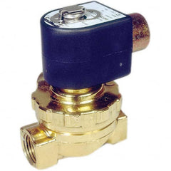 Parker - 120/60 - 110/50 VAC 3/8" NPT Port Brass Two-Way Internally Piloted Diaphragm Solenoid Valve - Industrial Tool & Supply