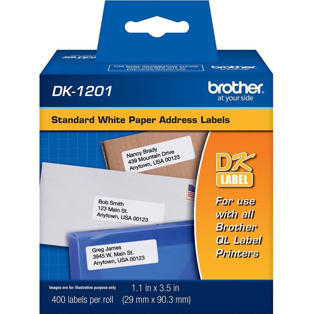 Brother - Labels, Ribbons & Tapes; Type: Label ; Color: Black on White ; For Use With: Brother QL-1050; QL-1060N; QL-1100; QL-1110NWB; QL-500; QL-700; QL-710W; QL-720NW; QL-800; QL-810W; QL-820NWB; QL-1050N; QL-550; QL-570; QL-570VM; QL-580N; QL-650TD La - Exact Industrial Supply