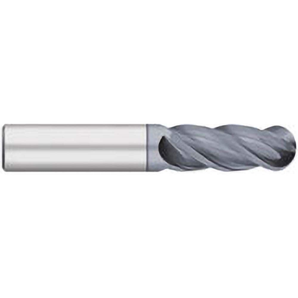 Ball End Mill: 0.5″ Dia, 1″ LOC, 4 Flute, Solid Carbide 3″ OAL, 1/2″ Shank Dia, 38 ° Helix, AlCrO-MAX Coated, Single End
