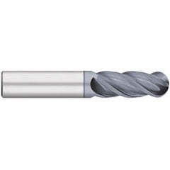 Ball End Mill: 0.5″ Dia, 1″ LOC, 4 Flute, Solid Carbide 3″ OAL, 1/2″ Shank Dia, 38 ° Helix, AlCrO-MAX Coated, Single End