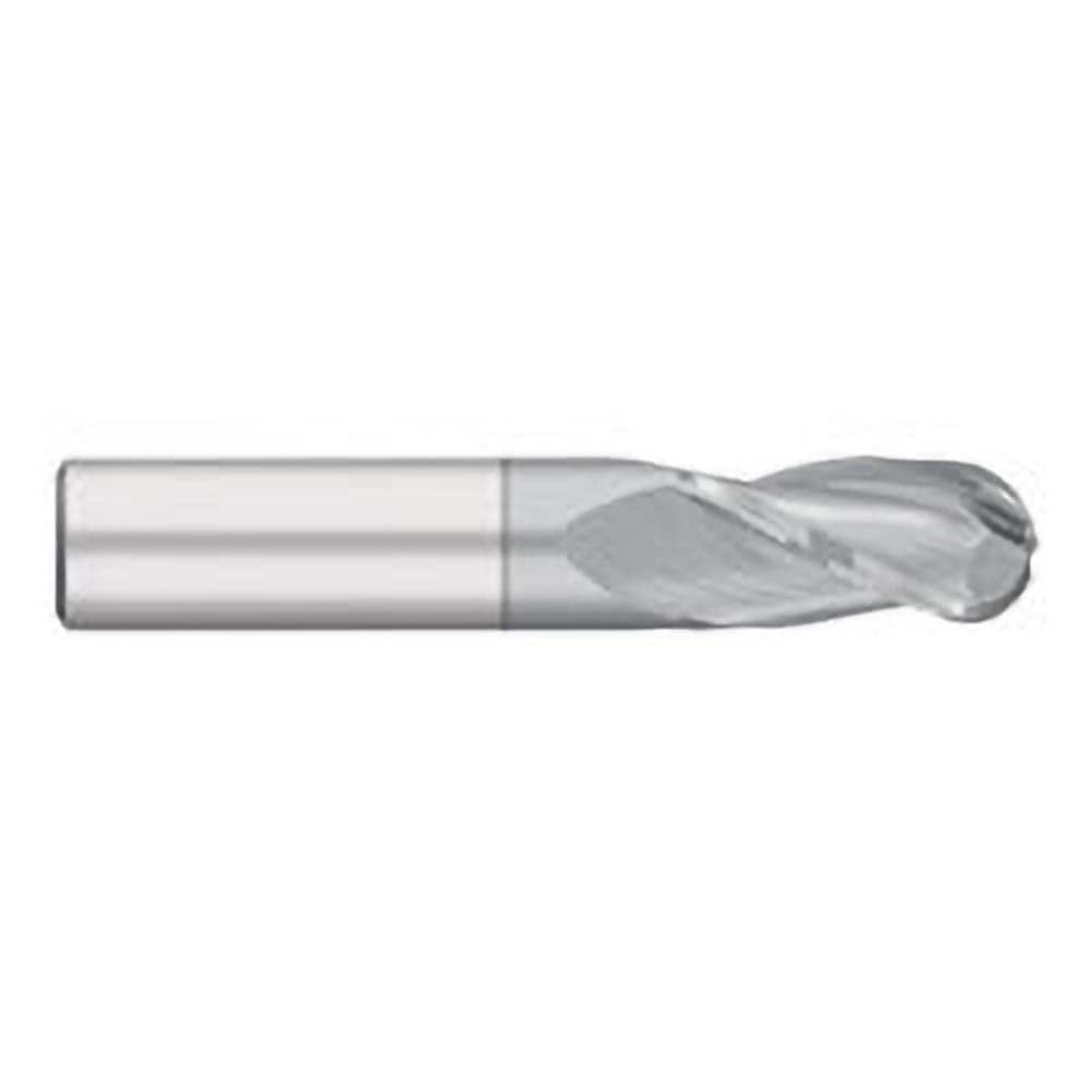 Ball End Mill: 0.5″ Dia, 1″ LOC, 3 Flute, Solid Carbide 3″ OAL, 1/2″ Shank Dia, 30 ° Helix, TiCN Coated, Single End
