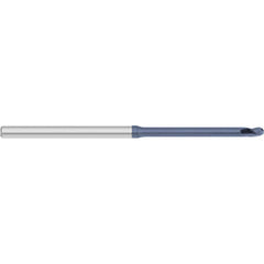 Ball End Mill: 0.045″ Dia, 0.067″ LOC, 3 Flute, Solid Carbide 2-1/2″ OAL, 1/8″ Shank Dia, 30 ° Helix, AlTiN Coated, Single End