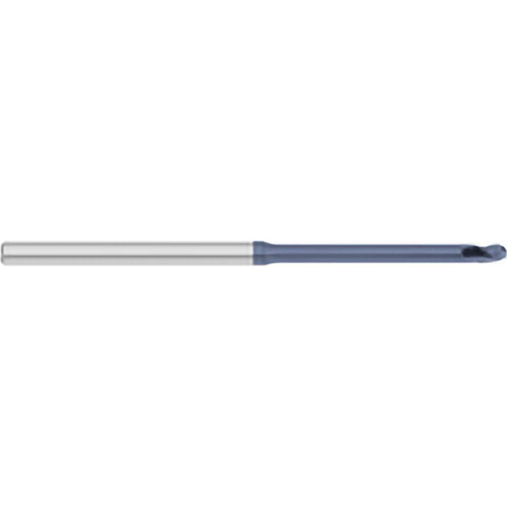 Ball End Mill: 0.055″ Dia, 0.082″ LOC, 3 Flute, Solid Carbide 2-1/2″ OAL, 1/8″ Shank Dia, 30 ° Helix, AlTiN Coated, Single End