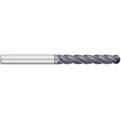 Ball End Mill: 0.25″ Dia, 1.5″ LOC, 4 Flute, Solid Carbide 4″ OAL, 1/4″ Shank Dia, 38 ° Helix, AlCrO-MAX Coated, Single End