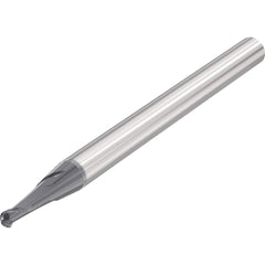 Ball End Mill: 0.0787″ Dia, 2 Flute, Solid Carbide 80 mm OAL, 6 mm Shank Dia, 30 ° Helix, SIRON-A Coated, Single End, Series JHB970