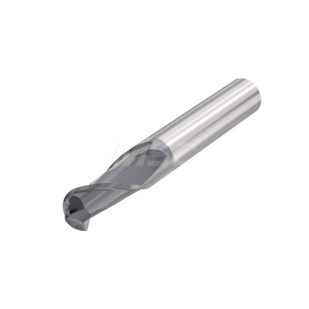 Ball End Mill: 0.2362″ Dia, 2 Flute, Solid Carbide 57 mm OAL, 6 mm Shank Dia, 35 ° Helix, SIRON-A Coated, Single End, Series JHB512