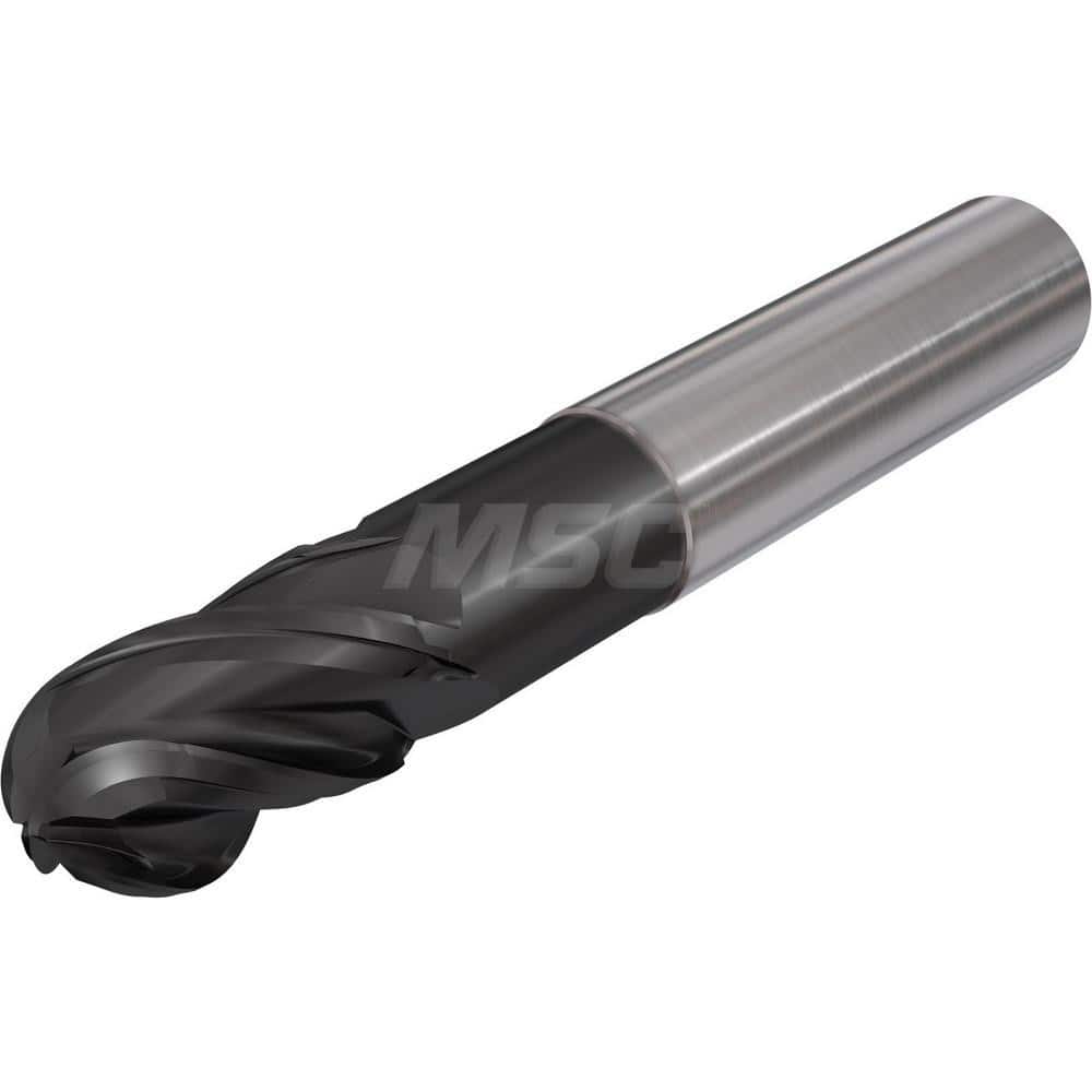 Ball End Mill: 0.4375″ Dia, 4 Flute, Solid Carbide 4″ OAL, 7/16″ Shank Dia, 38 ° Helix, TiAlCN Coated, Single End, Series Flash Solid