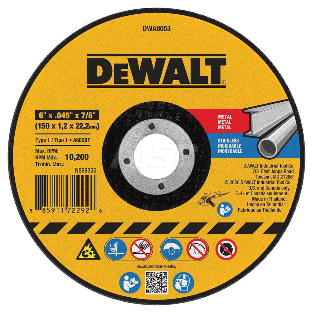 Cut-Off Wheel: Type 1, 6″ Dia, Aluminum Oxide 10200 Max RPM, Use with Angle Grinders
