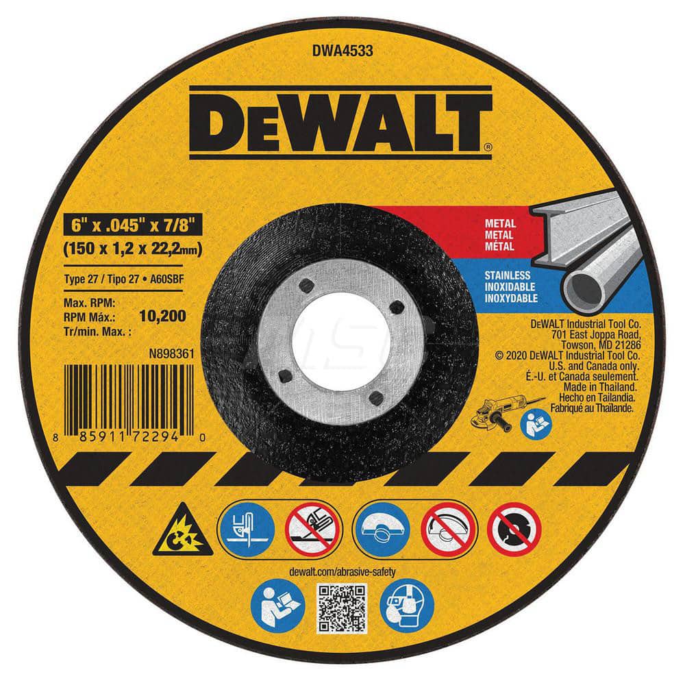 Cut-Off Wheel: Type 27, 6″ Dia, Aluminum Oxide 10200 Max RPM, Use with Angle Grinders