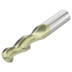 Ball End Mill: 0.25″ Dia, 0.75″ LOC, 2 Flute, Solid Carbide 2-1/2″ OAL, 1/4″ Shank Dia, 45 ° Helix, ANF Coated, Single End, Series AB245