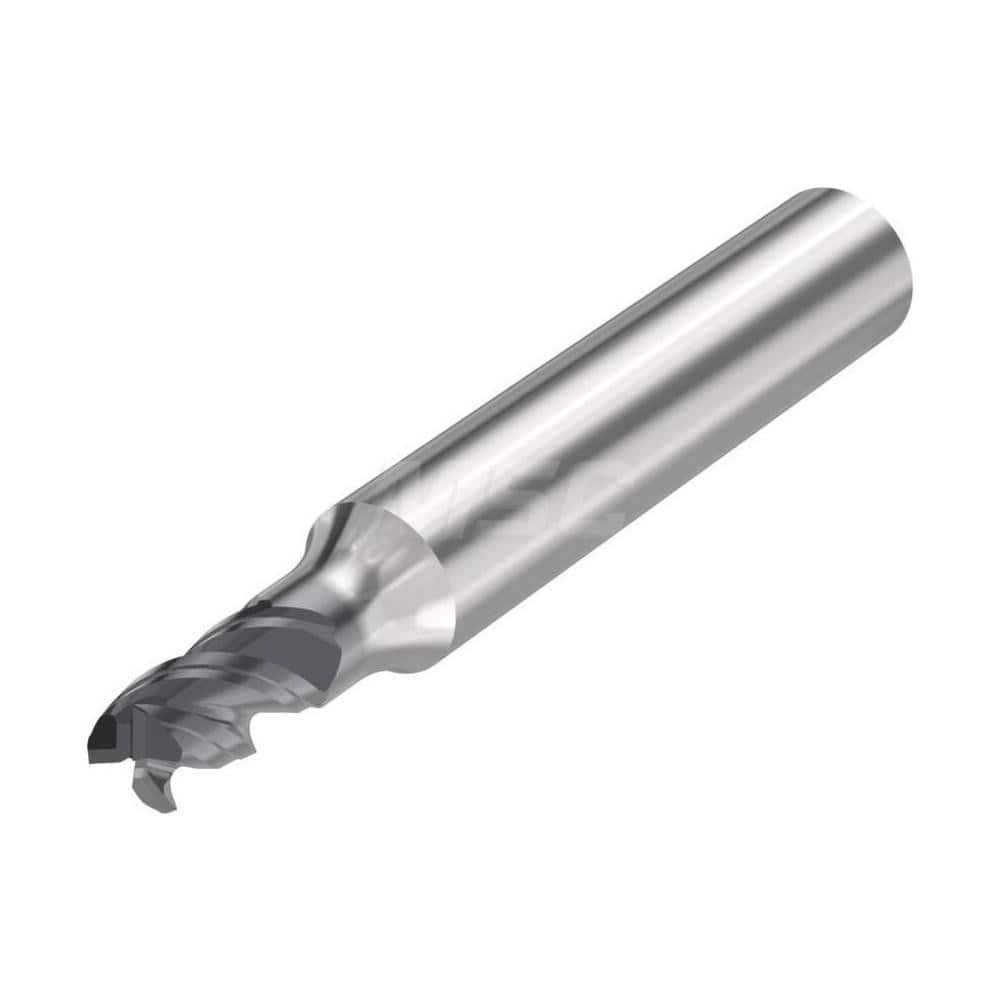 Corner Radius End Mill: 0.1969″ Dia, 3 Flutes, Solid Carbide 48 ° Helix, SIRON-A Coated, Corner Chamfer End, Centercutting, Series JS553