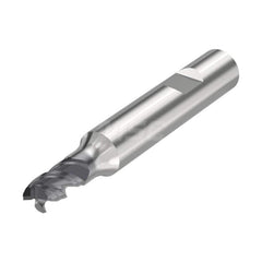 Corner Radius End Mill: 0.1181″ Dia, 3 Flutes, Solid Carbide 48 ° Helix, SIRON-A Coated, Corner Chamfer End, Centercutting, Series JS553